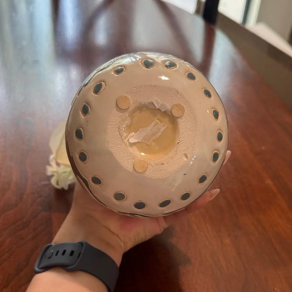 Abstract Ceramic Vase with Blue Accents